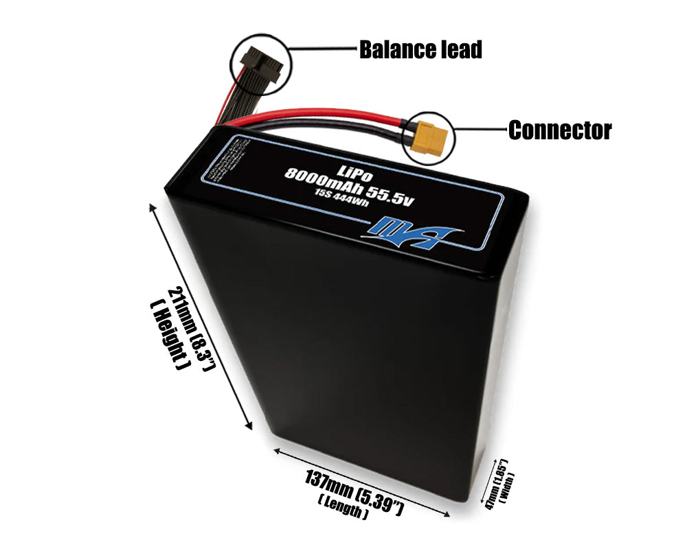 LiPo 8000mAh 15S2P 55.5v Battery Pack