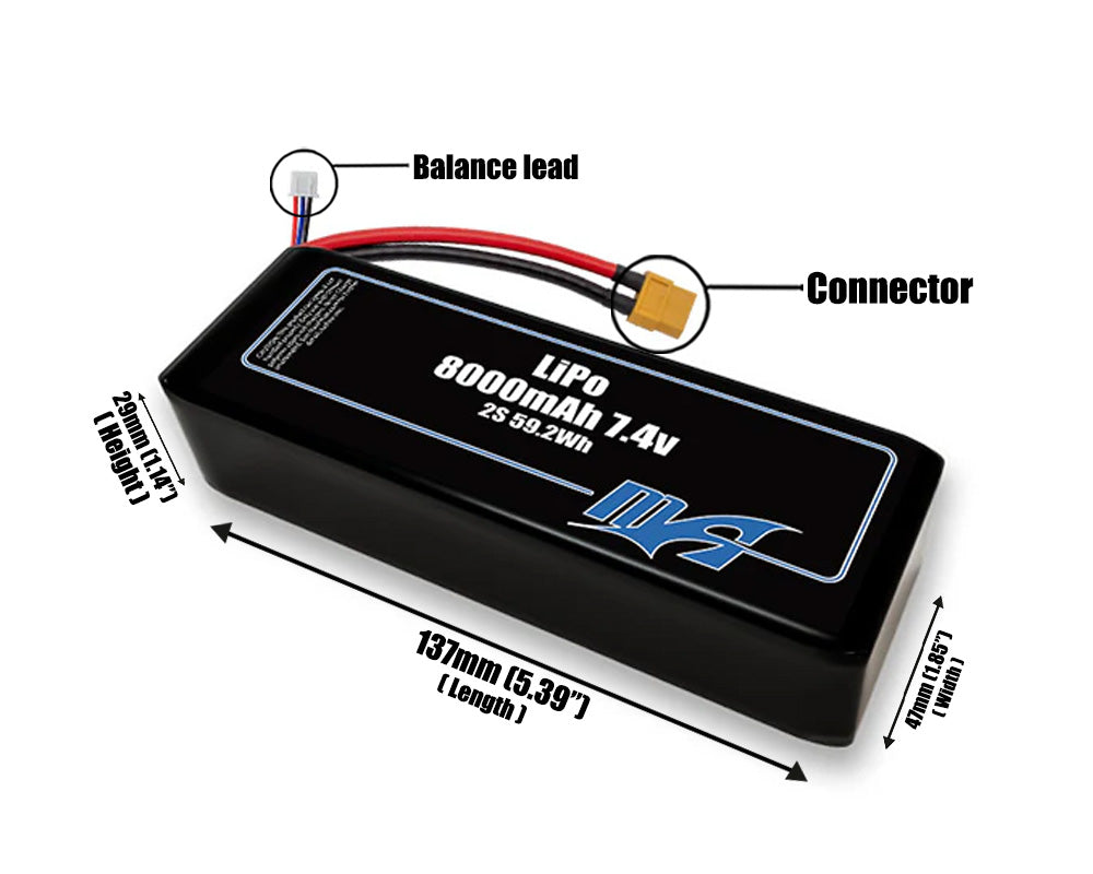 LiPo 8000mAh 2S2P 7.4v Battery Pack