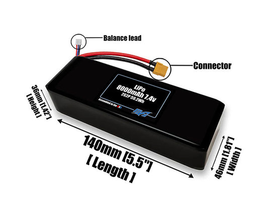 LiPo 8000mAh 2S2P 7.4v Battery Pack