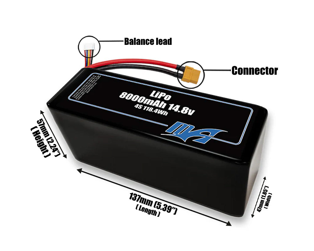 LiPo 8000mAh 4S2P 14.8v Battery Pack