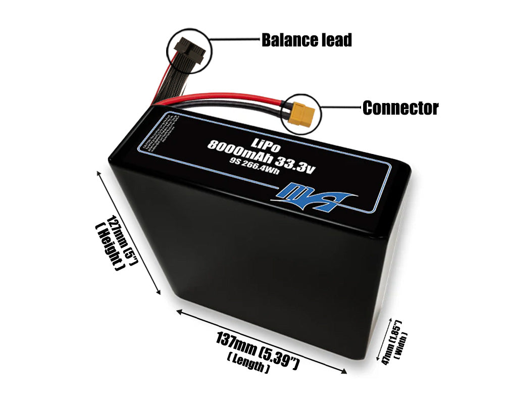 LiPo 8000mAh 9S2P 33.3v Battery Pack