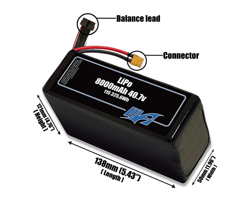 LiPo 8000mAh Lite 11S 40.7v Battery Pack