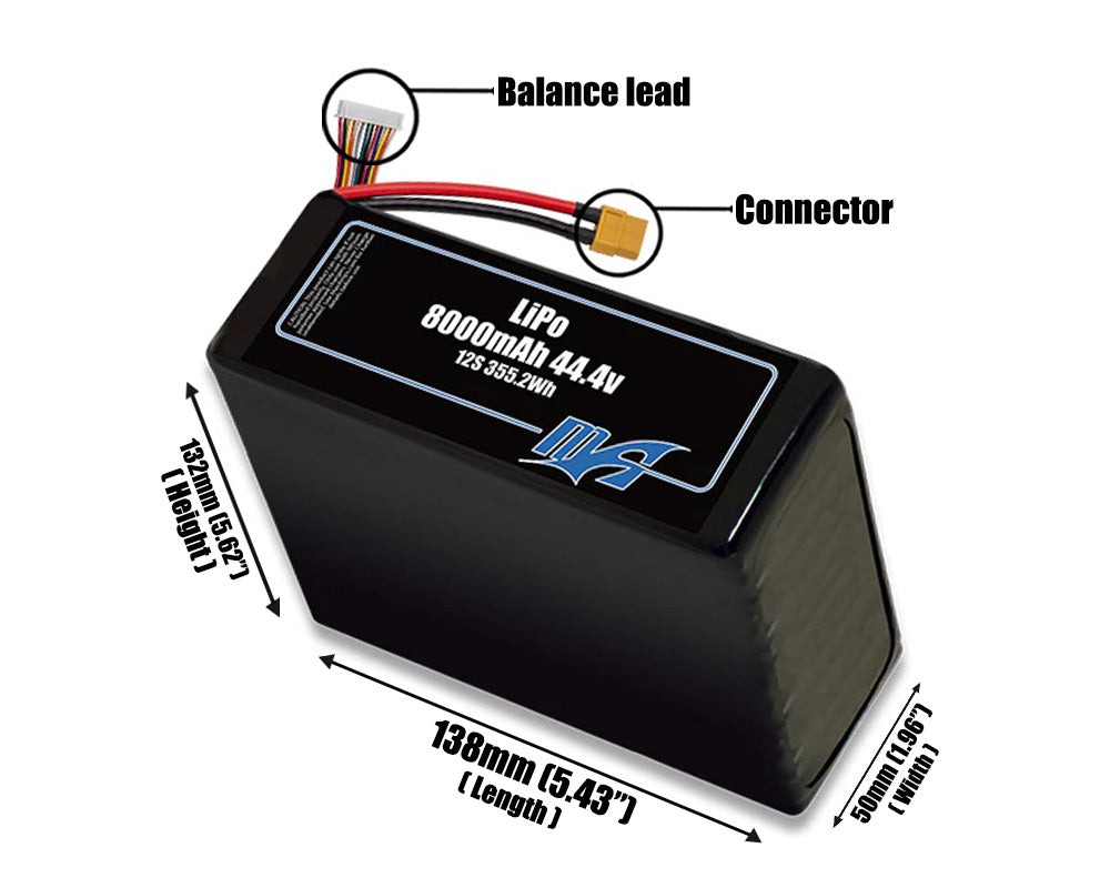 LiPo 8000mAh Lite 12S 44.4v Battery Pack