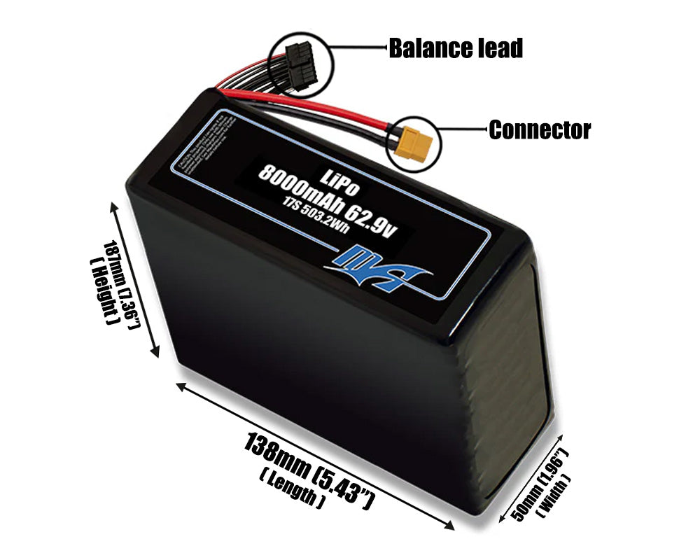 LiPo 8000mAh Lite 17S 62.9v Battery Pack