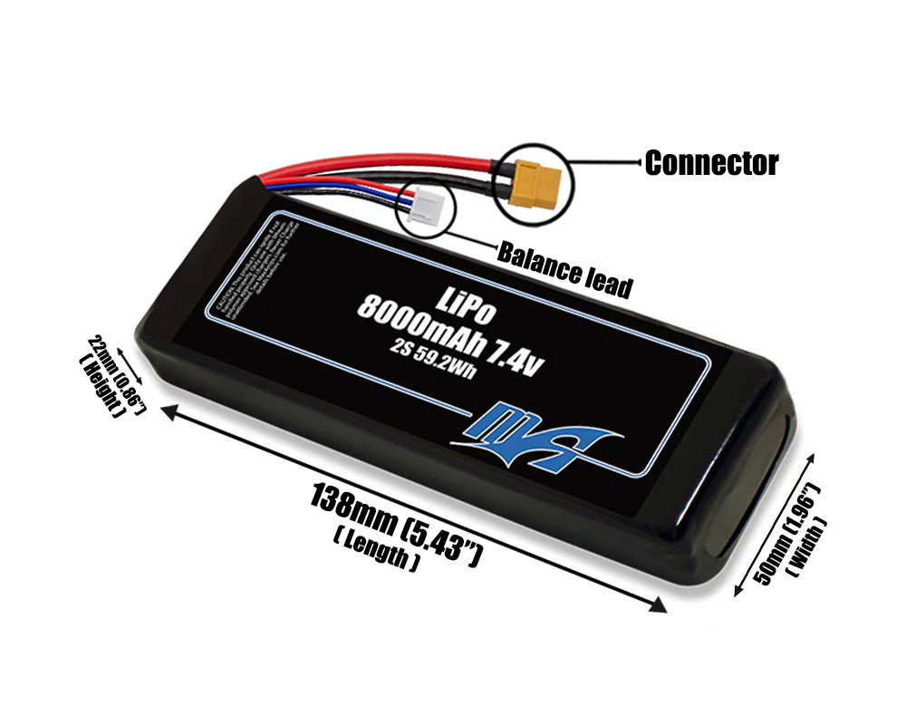 LiPo 8000mAh Lite 2S 7.4v Battery Pack