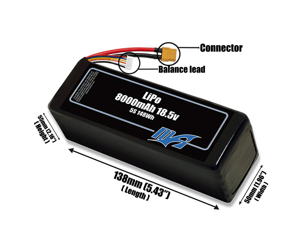 LiPo 8000mAh Lite 5S 18.5v Battery Pack