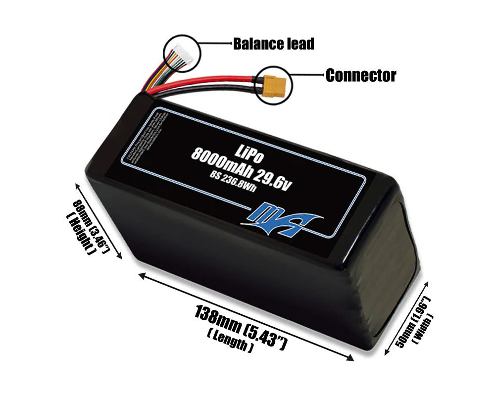 LiPo 8000mAh Lite 8S 29.6v Battery Pack