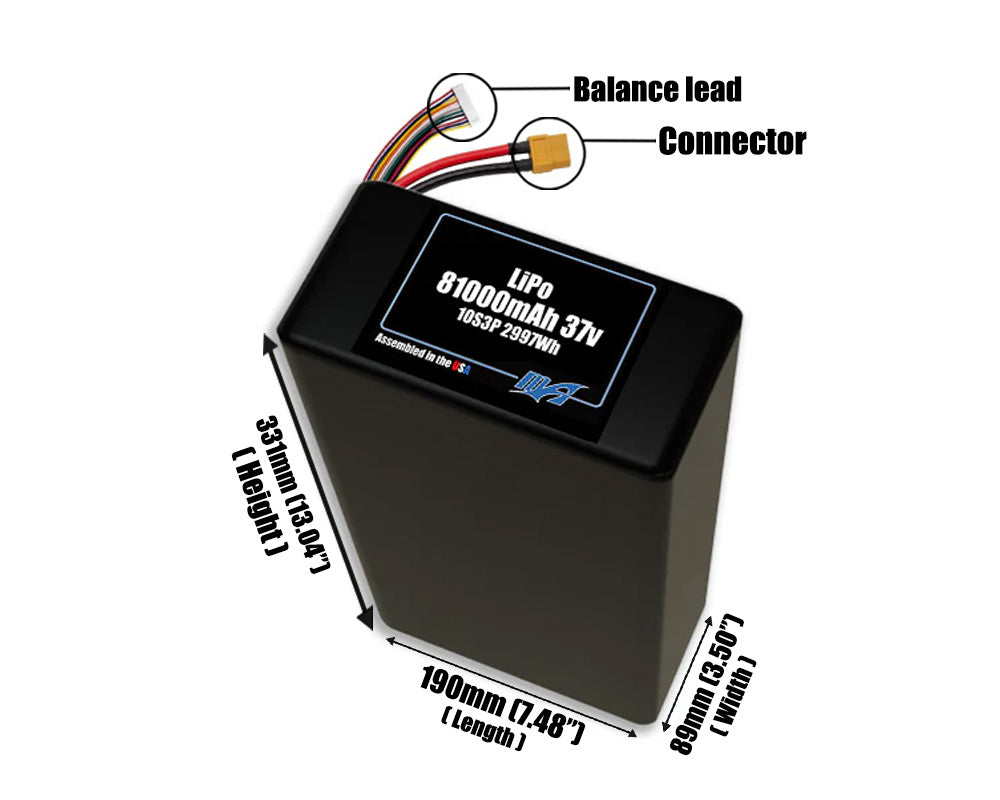 LiPo 81000mAh 10S3P 37v NMC Battery Pack