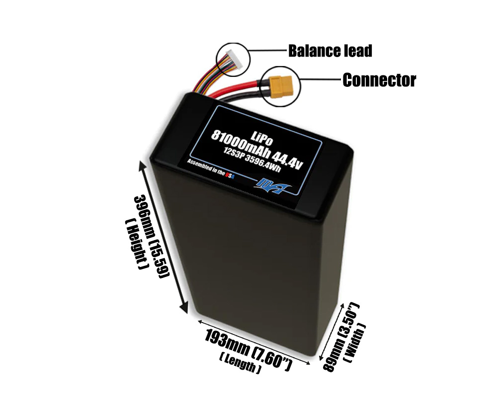LiPo 81000mAh 12S3P 44.4v Battery Pack