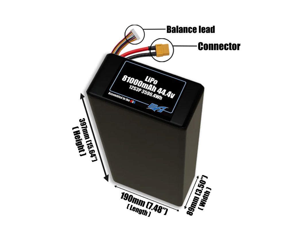 LiPo 81000mAh 12S3P 44.4v NMC Battery Pack