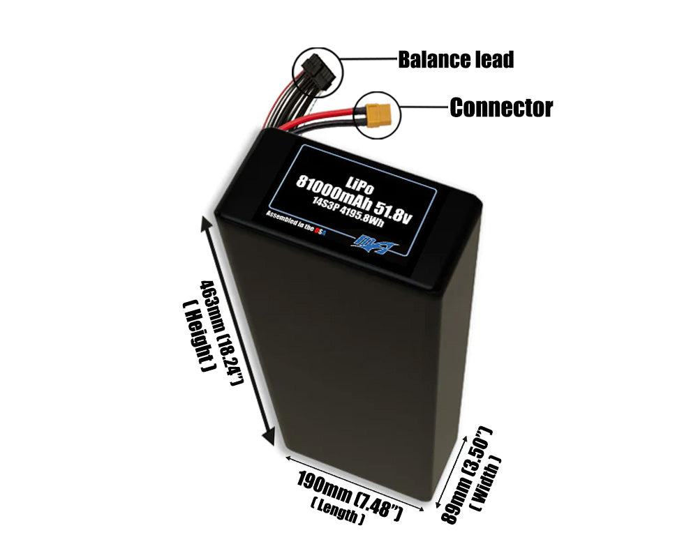 LiPo 81000mAh 14S3P 51.8v NMC Battery Pack