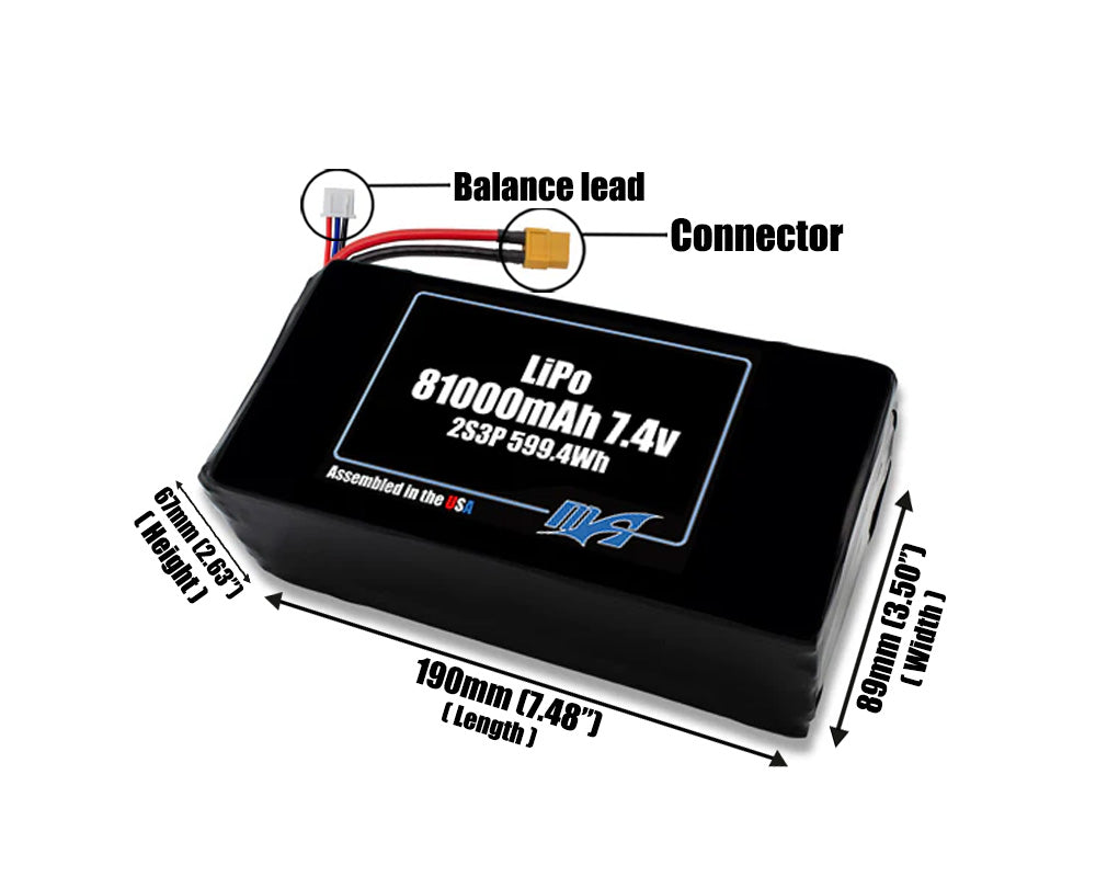 LiPo 81000mAh 2S3P 7.4v NMC Battery Pack