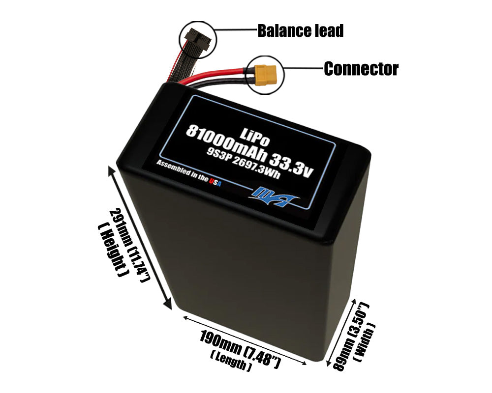 LiPo 81000mAh 9S3P 33.3v NMC Battery Pack