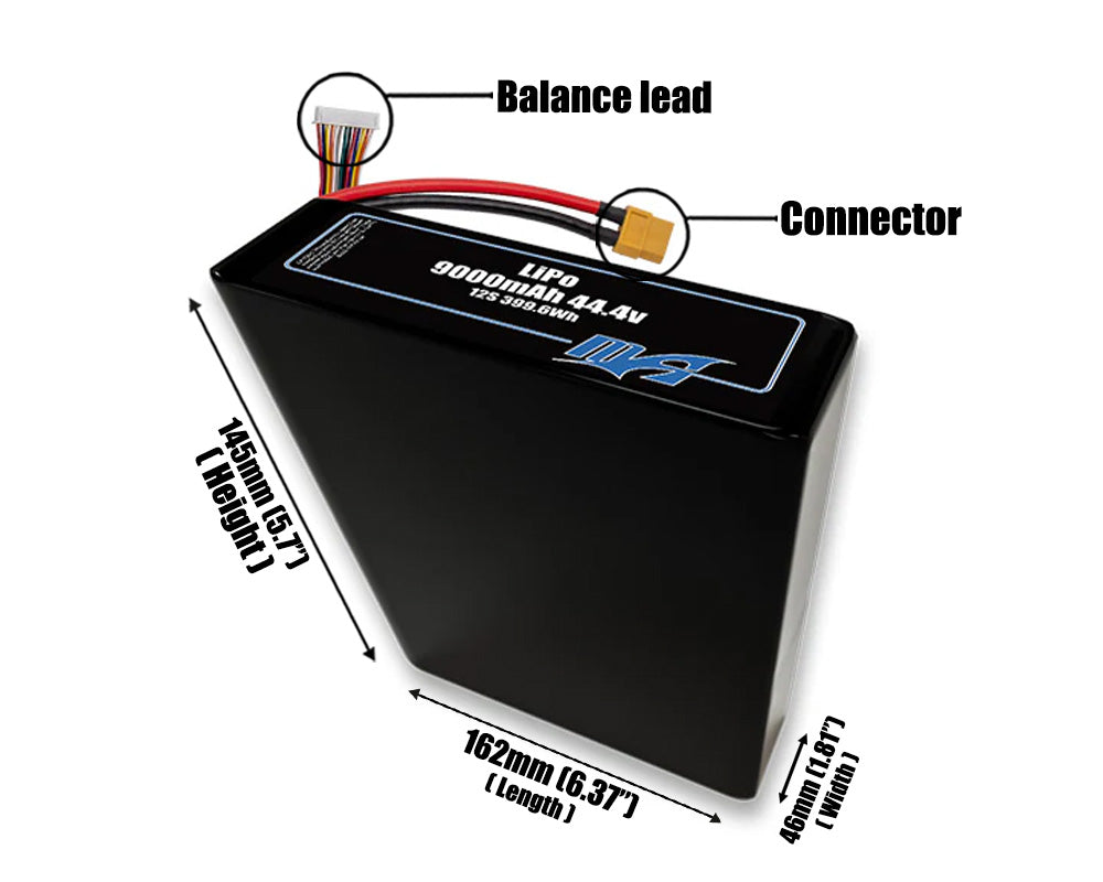 LiPo 9000mAh 12S2P 44.4v Battery Pack