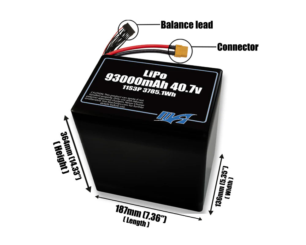 LiPo 93000mAh 11S3P 40.7v Battery Pack