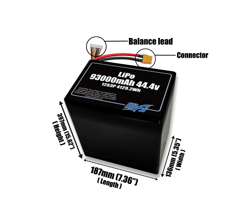 LiPo 93000mAh 12S3P 44.4v Battery Pack