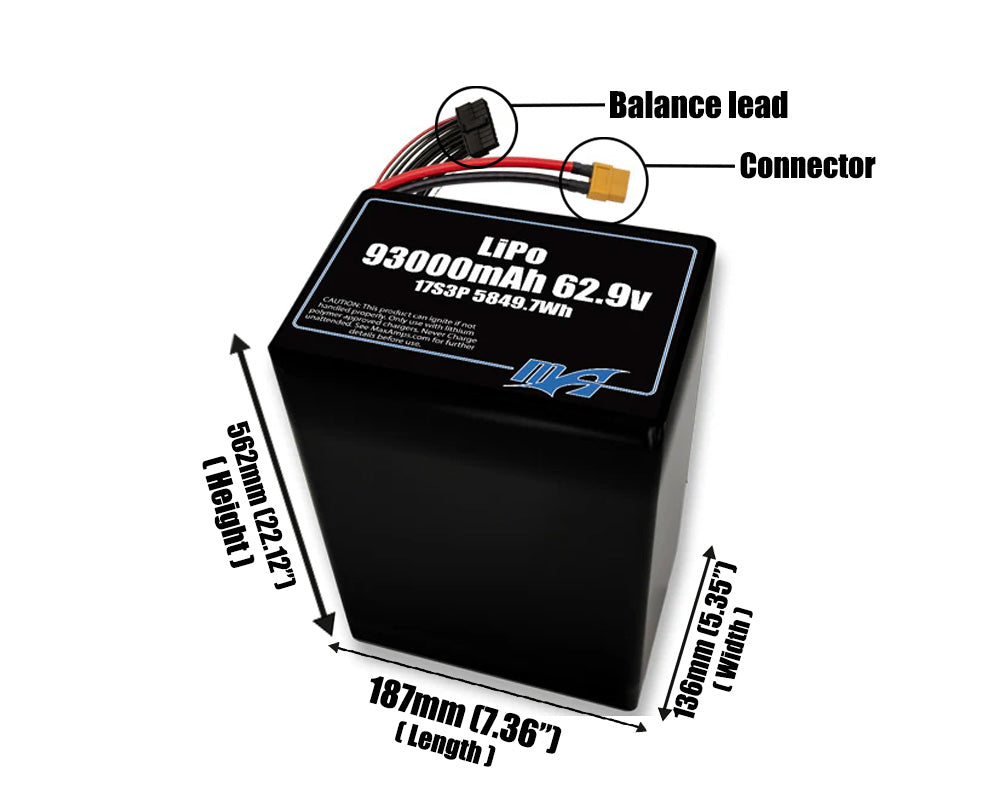 LiPo 93000mAh 17S3P 62.9v Battery Pack