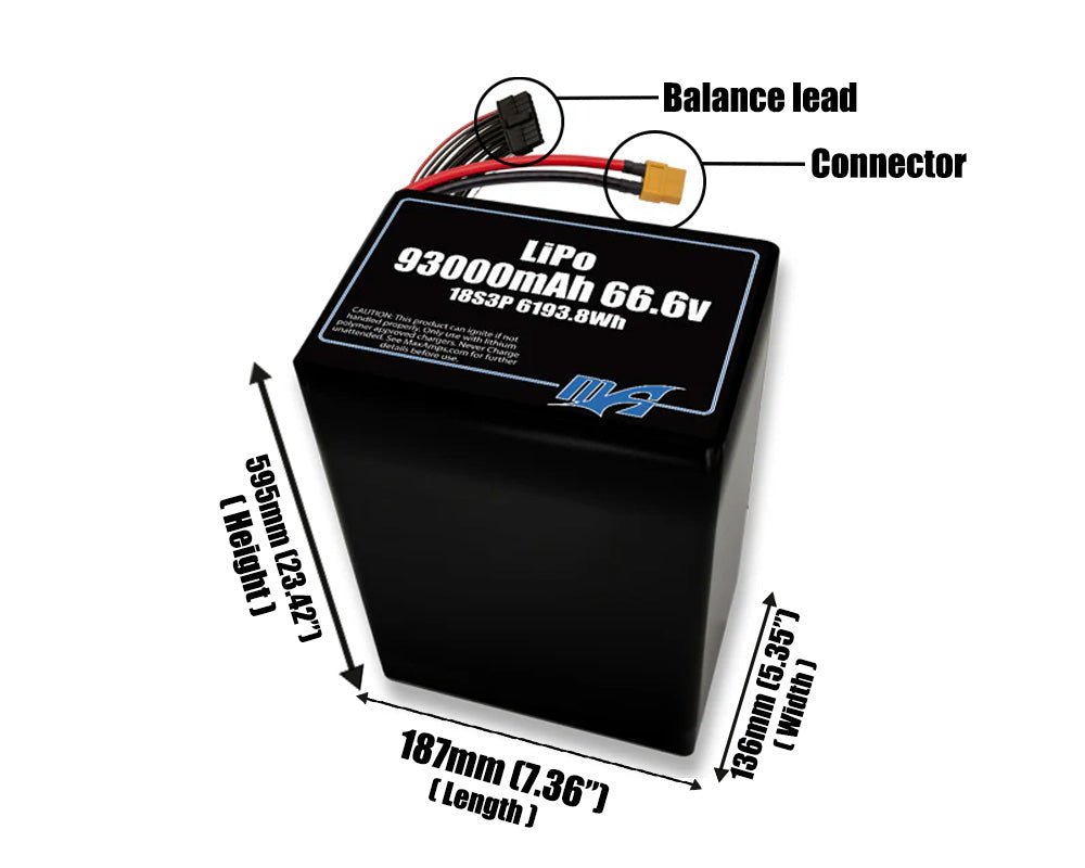 LiPo 93000mAh 18S3P 66.6v Battery Pack