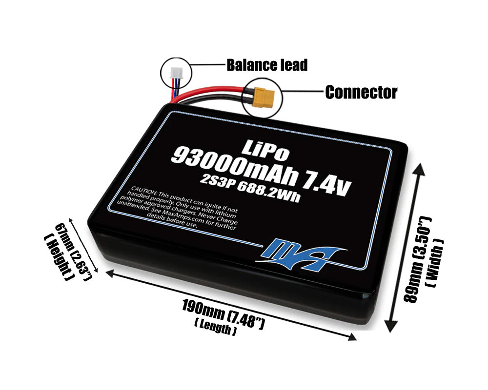 LiPo 93000mAh 2S3P 7.4v Battery Pack