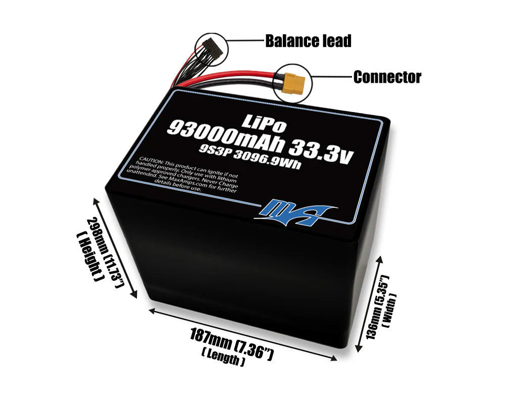 LiPo 93000mAh 9S3P 33.3v Battery Pack