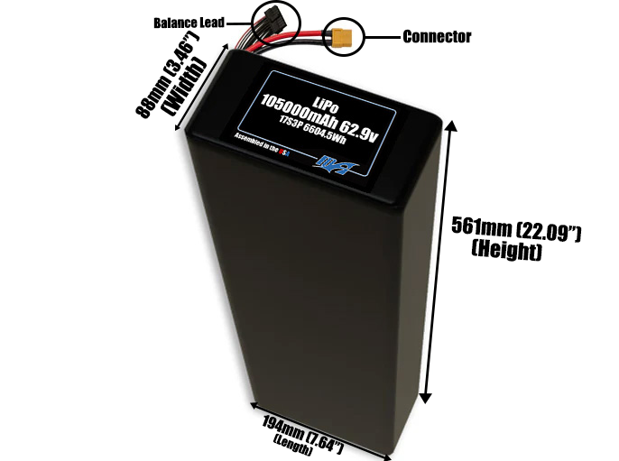 LiPo 105000mAh 17S3P 62.9v Battery Pack