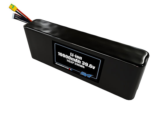 Compact 39.6-volt 10000mAh lithium-ion battery, built for lightweight drone, UAV, and robotics projects.