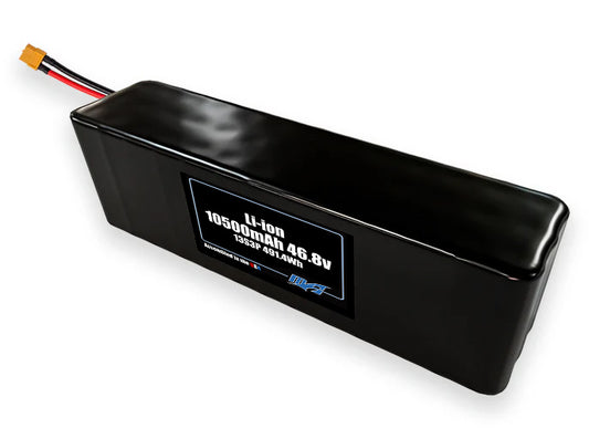 Compact 46.8-volt 10500mAh lithium-ion battery, built for lightweight drone, UAV, and robotics projects.