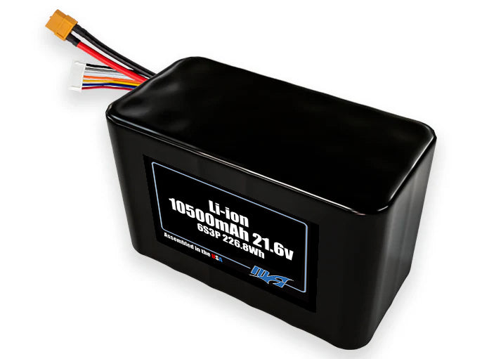 Compact 21.6-volt 10500mAh lithium-ion battery, built for lightweight drone, UAV, and robotics projects.