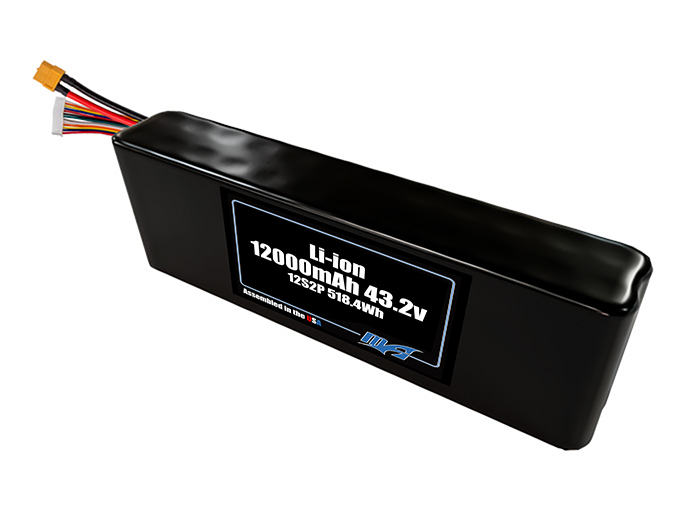 Compact 43.2-volt 12000mAh lithium-ion battery, built for lightweight drone, UAV, and robotics projects.