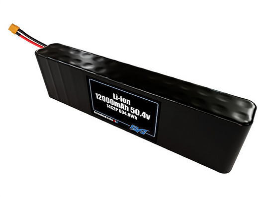 Compact 50.4-volt 12000mAh lithium-ion battery, built for lightweight drone, UAV, and robotics projects.