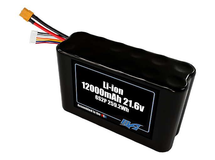 Compact 21.6-volt 12000mAh lithium-ion battery, built for lightweight drone, UAV, and robotics projects.
