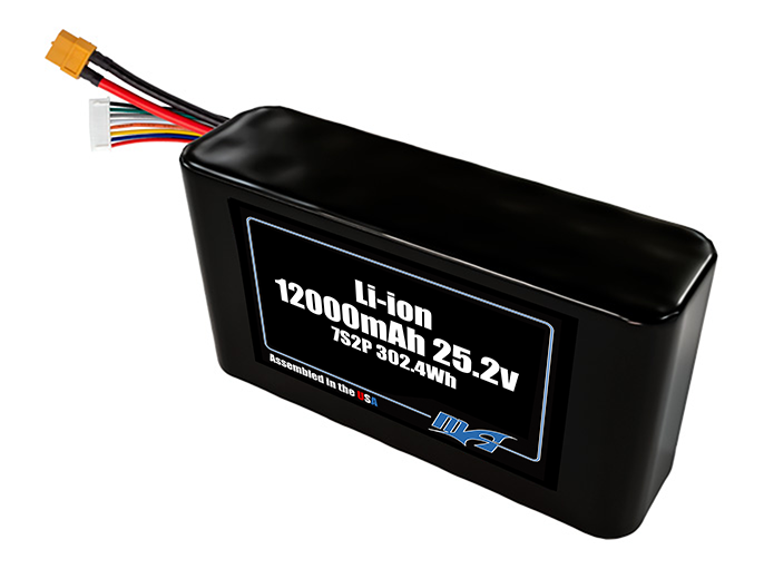 Compact 25.2-volt 12000mAh lithium-ion battery, built for lightweight drone, UAV, and robotics projects.