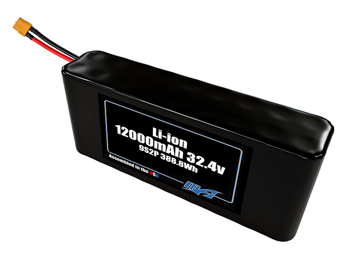 Compact 32.4-volt 12000mAh lithium-ion battery, built for lightweight drone, UAV, and robotics projects.
