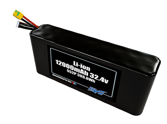 Compact 32.4-volt 12000mAh lithium-ion battery, built for lightweight drone, UAV, and robotics projects.