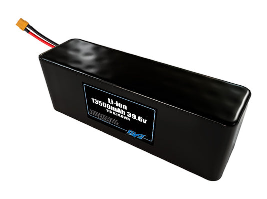 Compact 39.6-volt 13500mAh lithium-ion battery, built for lightweight drone, UAV, and robotics projects.