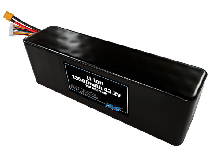 Compact 43.2-volt 13500mAh lithium-ion battery, built for lightweight drone, UAV, and robotics projects.