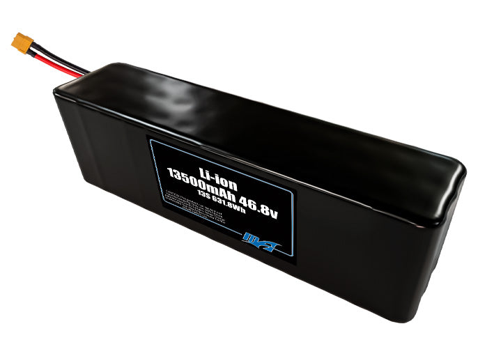 Compact 46.8-volt 13500mAh lithium-ion battery, built for lightweight drone, UAV, and robotics projects.
