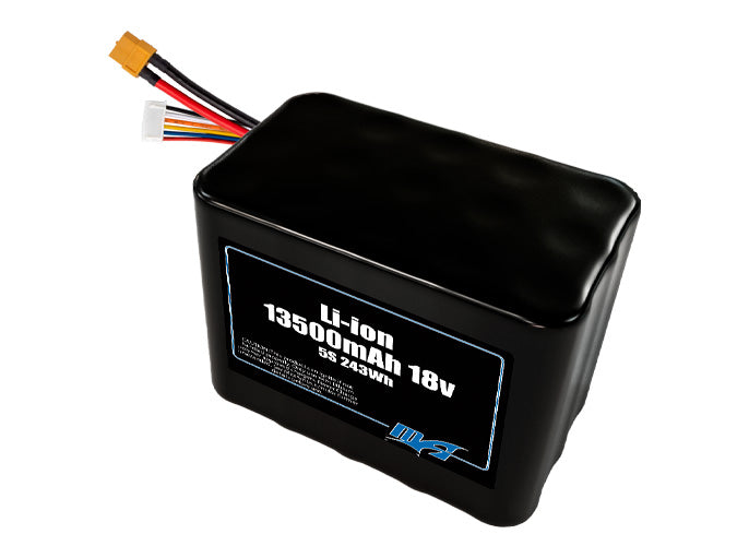 Compact 18-volt 13500mAh lithium-ion battery, built for lightweight drone, UAV, and robotics projects.