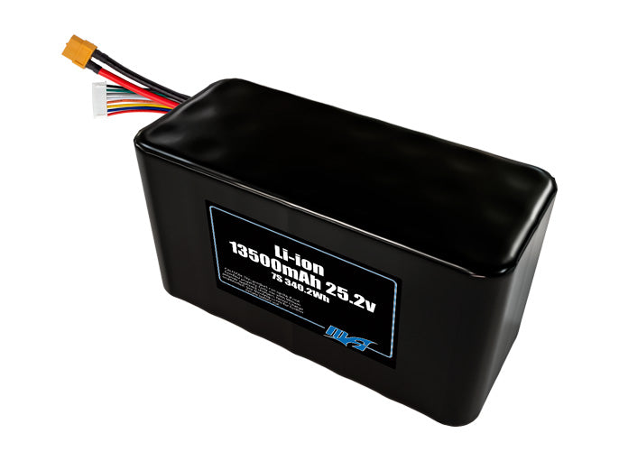 Compact 25.2-volt 13500mAh lithium-ion battery, built for lightweight drone, UAV, and robotics projects.