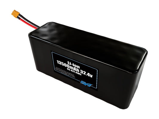 Compact 32.4-volt 13500mAh lithium-ion battery, built for lightweight drone, UAV, and robotics projects.