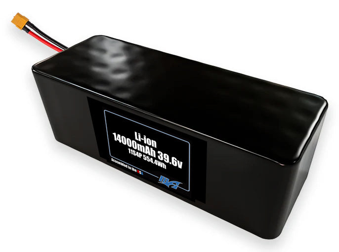 Compact 39.6-volt 14000mAh lithium-ion battery, built for lightweight drone, UAV, and robotics projects.