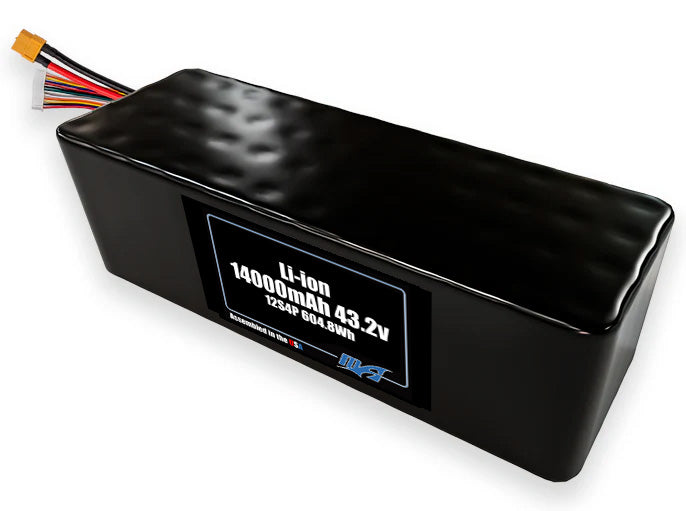 Compact 43.2-volt 14000mAh lithium-ion battery, built for lightweight drone, UAV, and robotics projects.