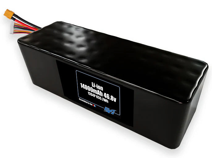 Compact 46.8-volt 14000mAh lithium-ion battery, built for lightweight drone, UAV, and robotics projects.