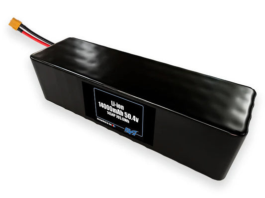 Compact 50.4-volt 14000mAh lithium-ion battery, built for lightweight drone, UAV, and robotics projects.