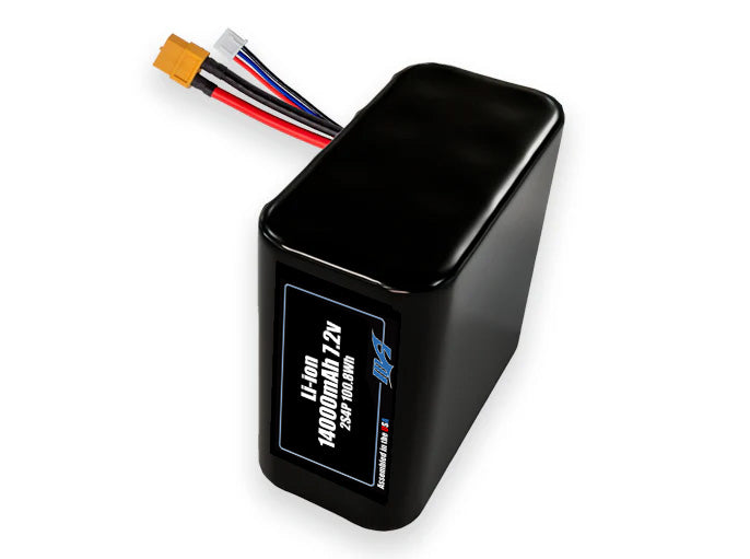Compact 7.2-volt 14000mAh lithium-ion battery, built for lightweight drone, UAV, and robotics projects.