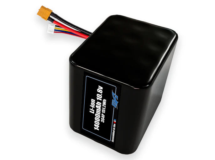 Compact 10.8-volt 14000mAh lithium-ion battery, built for lightweight drone, UAV, and robotics projects.