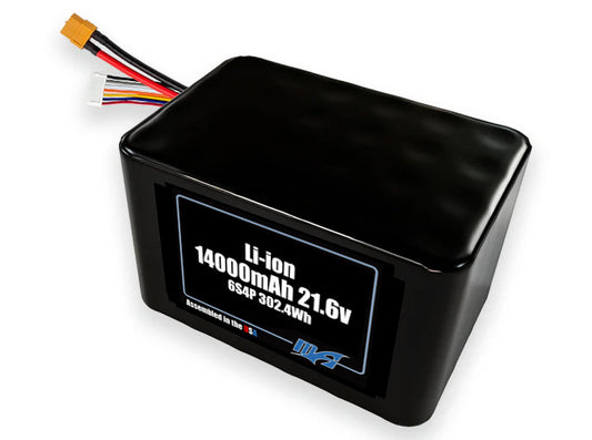 Compact 21.6-volt 14000mAh lithium-ion battery, built for lightweight drone, UAV, and robotics projects.