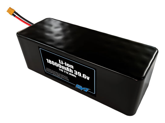 Compact 39.6-volt 18000mAh lithium-ion battery, built for lightweight drone, UAV, and robotics projects.