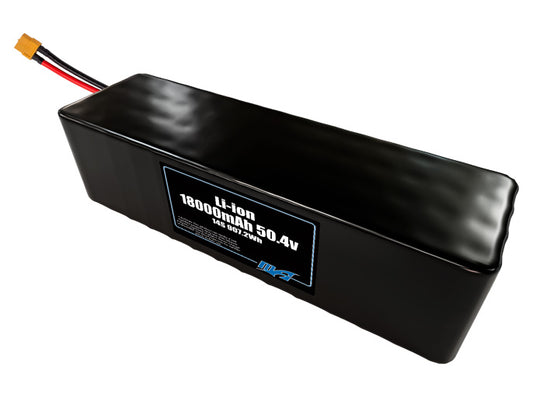 Compact 50.4-volt 18000mAh lithium-ion battery, built for lightweight drone, UAV, and robotics projects.