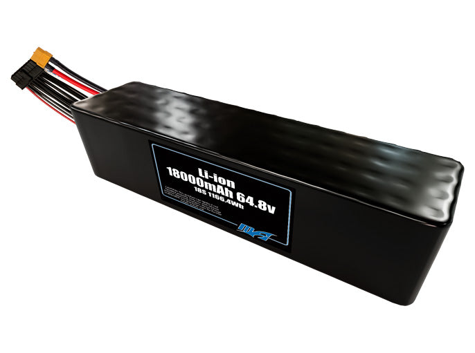Compact 64.8-volt 18000mAh lithium-ion battery, built for lightweight drone, UAV, and robotics projects.